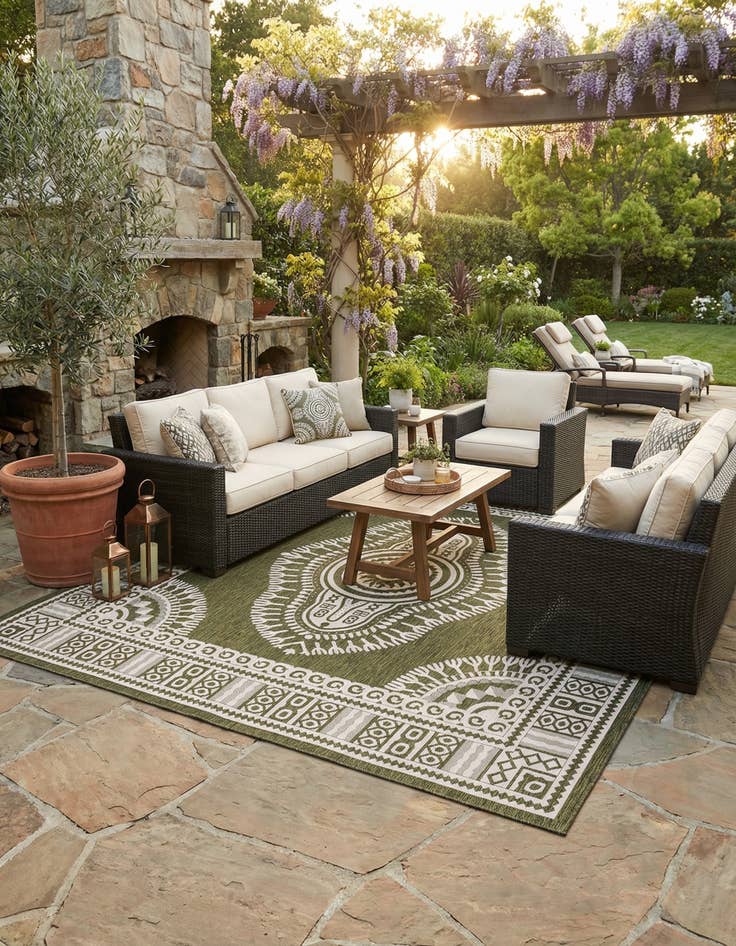 Detail image of 13' x 13'  Washable Traditional Indoor / Outdoor Square Rug