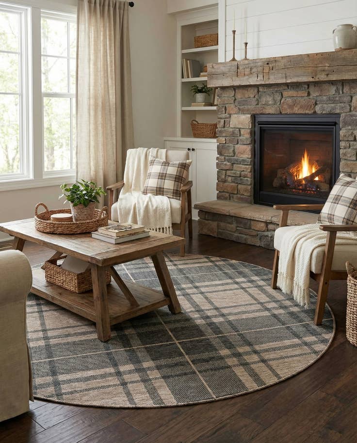 Detail image of 6' x 6' Easy-Clean Checkered Indoor / Outdoor Round Rug