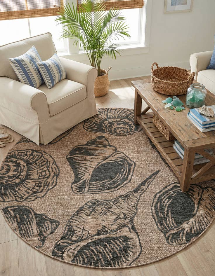 Detail image of 6' x 6'  Washable Coastal Indoor / Outdoor Round Rug