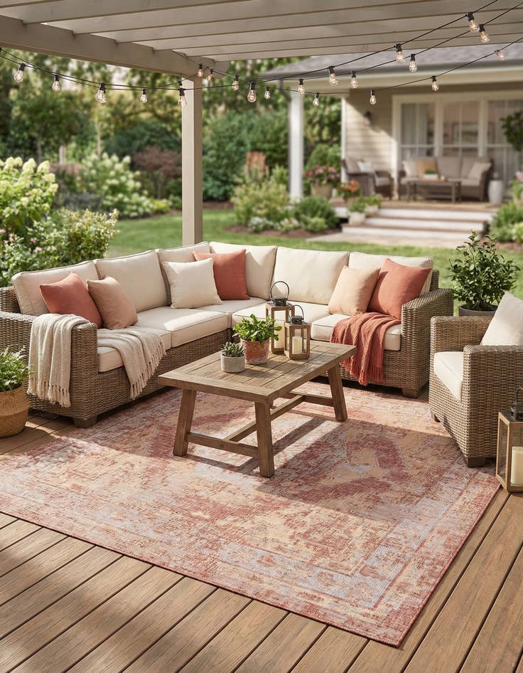 Detail image of  10' x 10'  Washable Traditional Indoor / Outdoor Square Rug