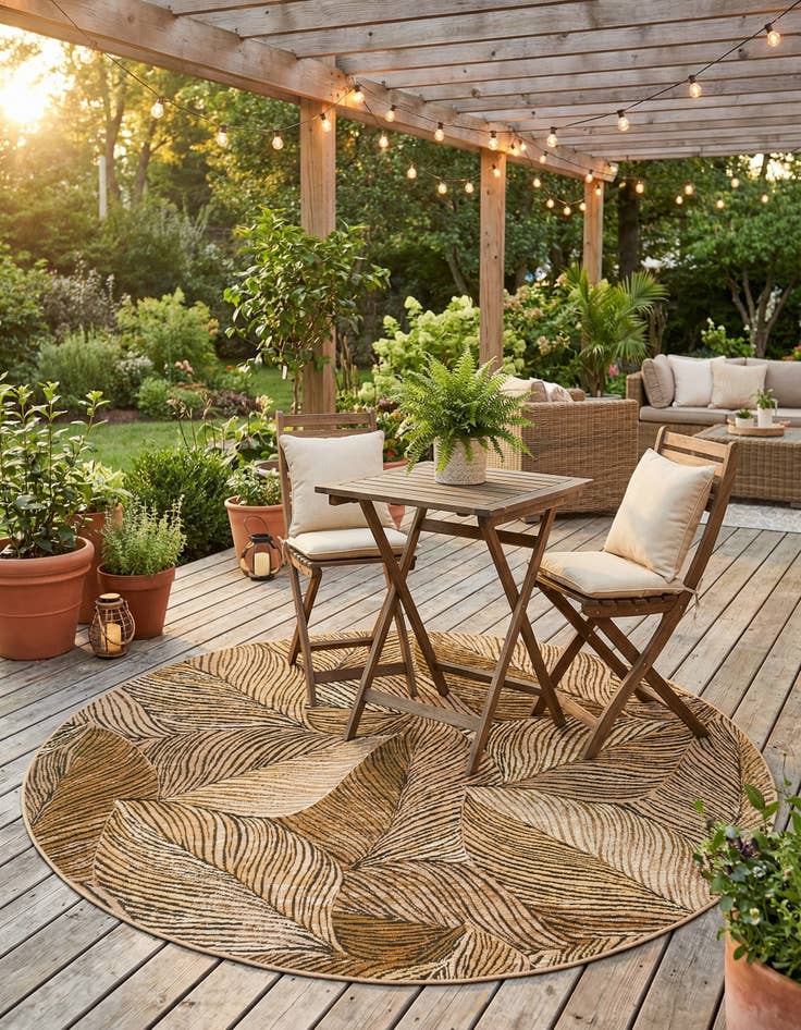 Detail image of 6' x 6' Easy-Clean Botanical Indoor / Outdoor Round Rug
