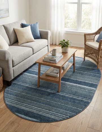 Blue Gemstone Oval Rug