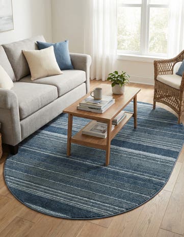 Blue Gemstone Oval Rug
