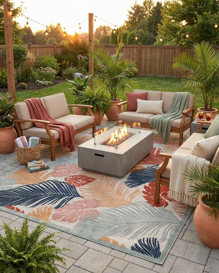 9' 9 x 12' Easy-Clean Botanical Indoor / Outdoor Rug