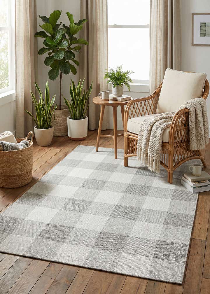 5' 3 x 7' Easy-Clean Checkered Indoor / Outdoor Rug