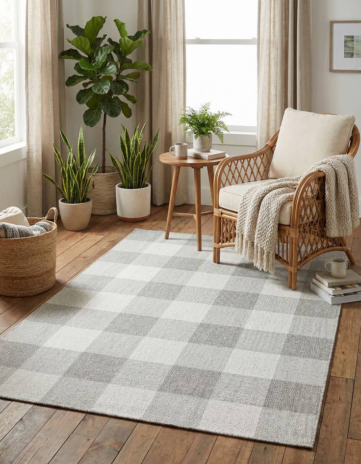 Detail image of 5' 3 x 7' Easy-Clean Checkered Indoor / Outdoor Rug