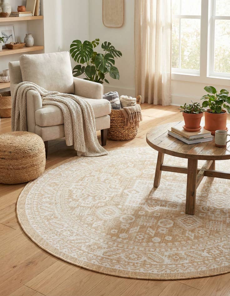 Detail image of 5' 3 x 5' 3  Washable Aztec Indoor / Outdoor Round Rug