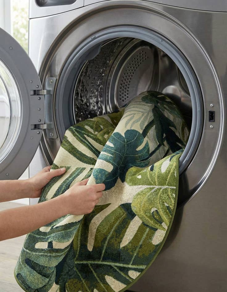 Detail image of 5' 3 x 8'  Washable Botanical Indoor / Outdoor Oval Rug