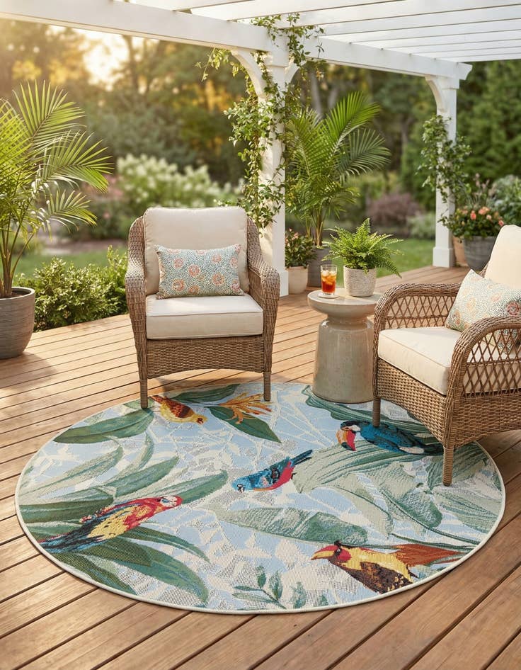 Detail image of 4' x 4'  Washable Botanical Indoor / Outdoor Round Rug