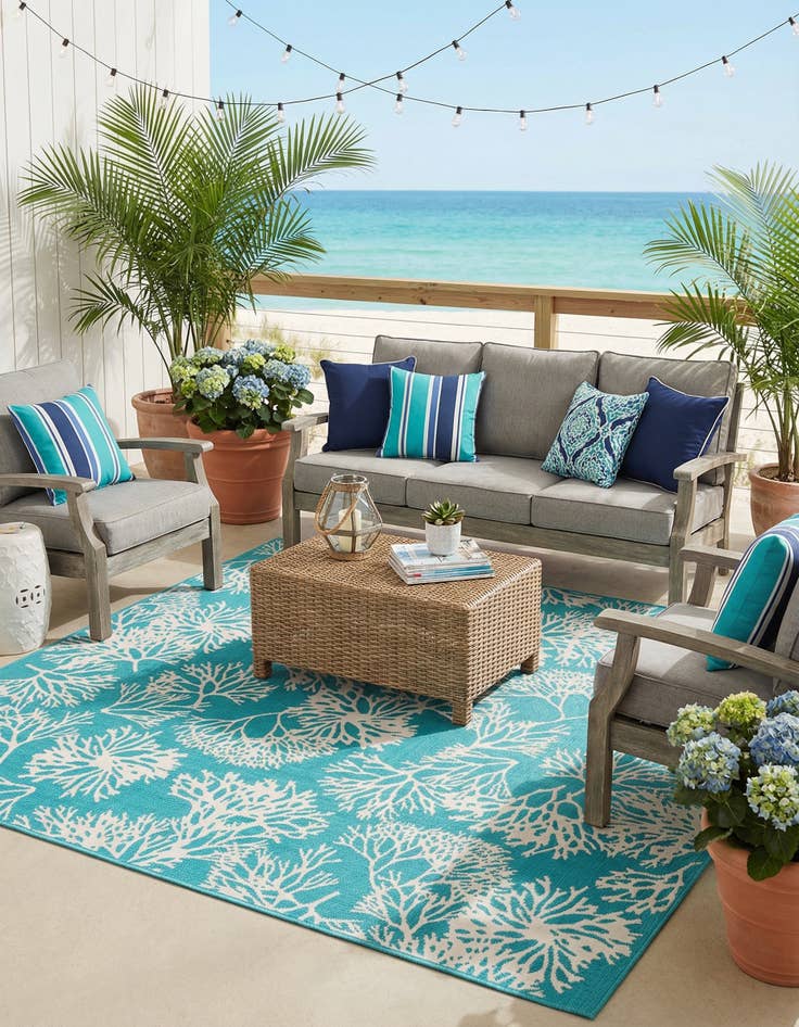 Detail image of 7' 10 x 7' 10  Washable Coastal Indoor / Outdoor Square Rug