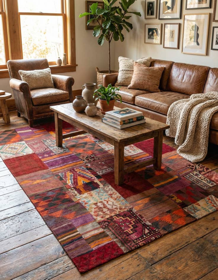 Detail image of 5' 7 x 8'  Hand Woven Kilim Patchwork Wool Rug