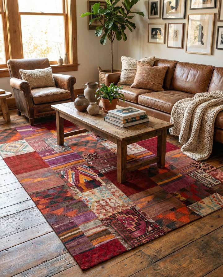 5' 7 x 8' Hand Woven Kilim Patchwork Wool Rug