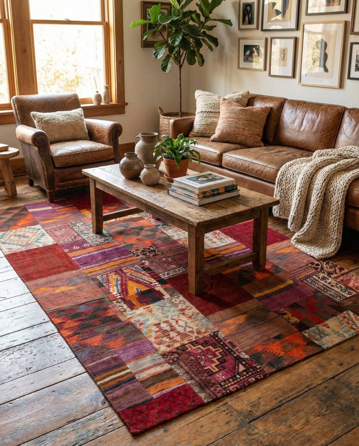 Detail image of 5' 7 x 8' Hand Woven Kilim Patchwork Wool Rug
