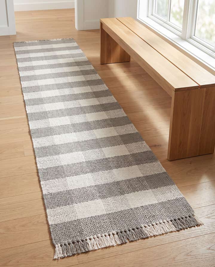 2' 7 x 10' Easy-Clean Eco Plaid Washable Indoor / Outdoor Runner Rug