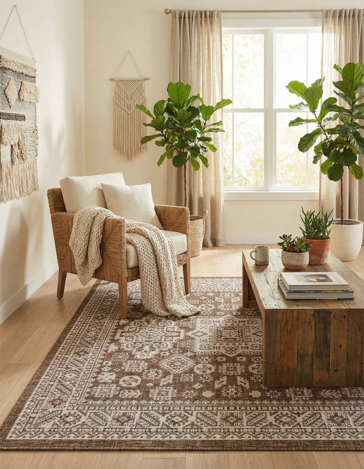 Detail image of  5' 3 x 5' 3  Washable Aztec Indoor / Outdoor Square Rug