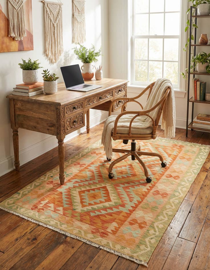 Detail image of 3' 2 x 5'  Hand Woven Kilim Waziri Wool Rug