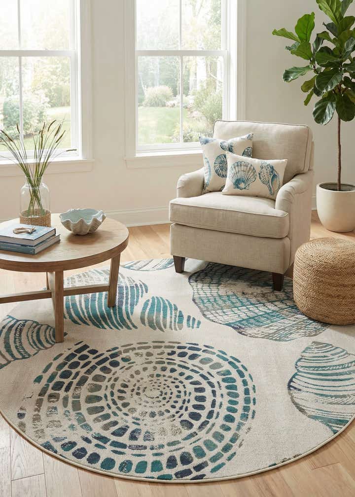 7' 10 x 7' 10 Easy-Clean Coastal Indoor / Outdoor Round Rug