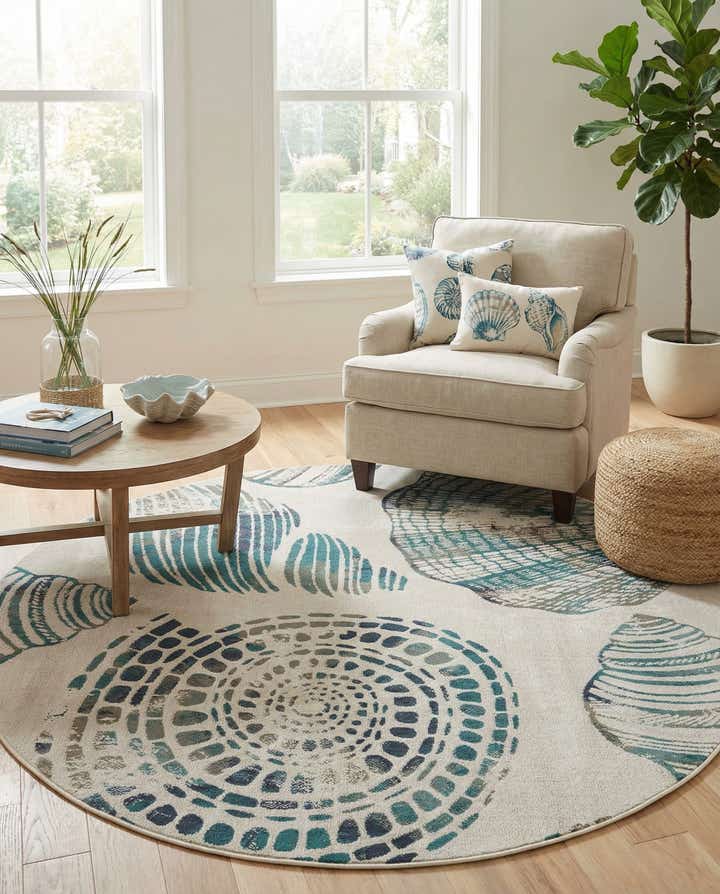 7' 10 x 7' 10 Easy-Clean Coastal Indoor / Outdoor Round Rug