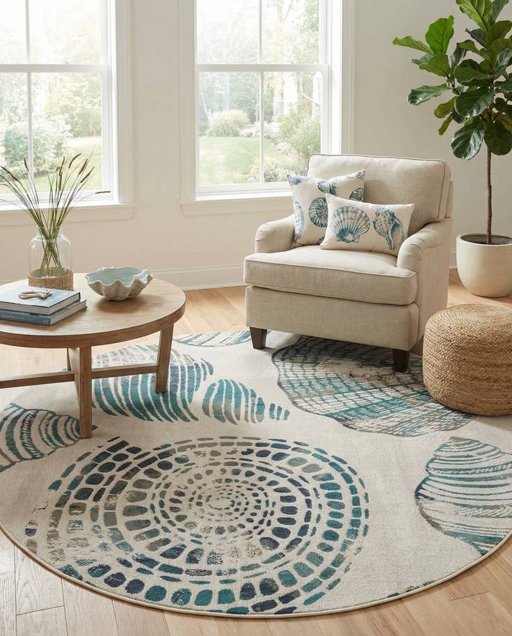 Detail image of 7' 10 x 7' 10 Easy-Clean Coastal Indoor / Outdoor Round Rug