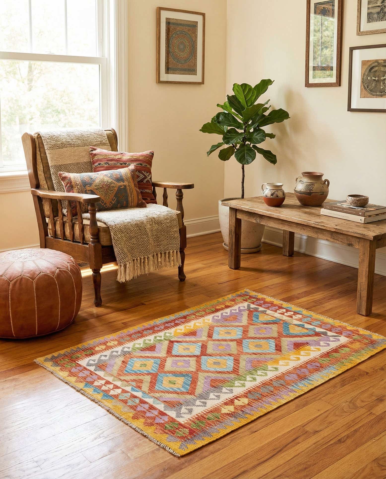 130cm x 180cm Hand Woven Kilim Maymana Wool Rug