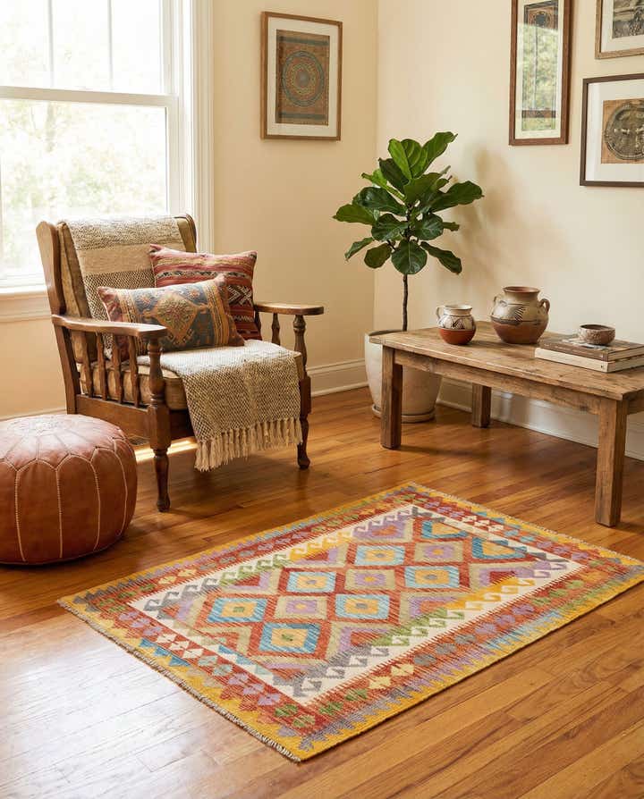 130cm x 180cm Hand Woven Kilim Maymana Wool Rug