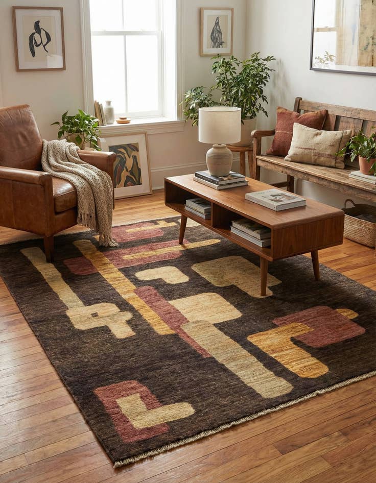 Detail image of 4' 3 x 5'  Hand Knotted Kashkuli Gabbeh Wool Square Rug