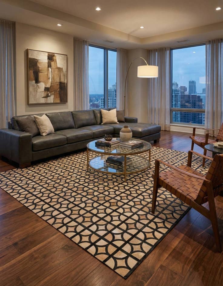 Detail image of  8' 1 x 10' Cowhide Leather Rug