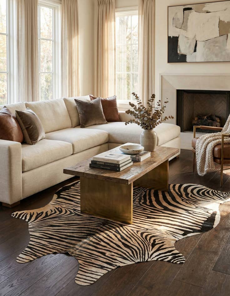 Detail image of 6' 6 x 6' 9 Cowhide Leather Freeform Rug