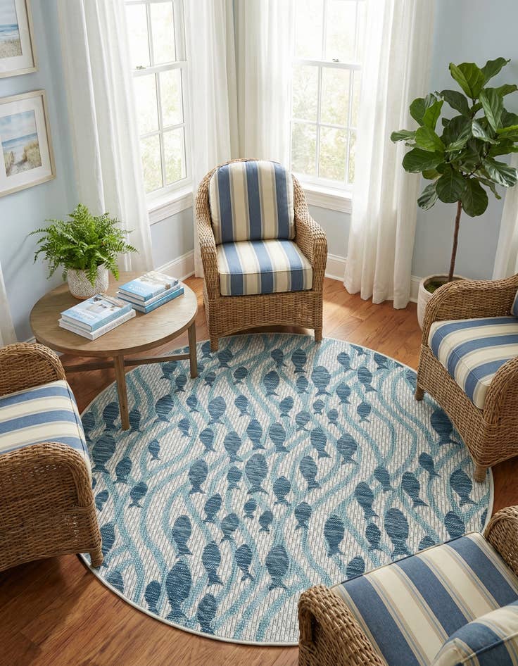 Detail image of  4' 1 x 4' 1  Washable Coastal Indoor / Outdoor Round Rug