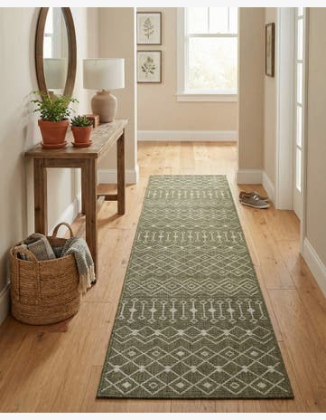 Green Easy-Clean Lattice Indoor / Outdoor Runner Rug