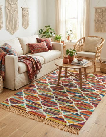 4' 1 x 6' 1 Hand Woven Chindi Trellis Rug