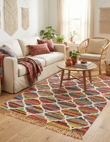 4' 1 x 6' 1 Hand Woven Chindi Trellis Rug