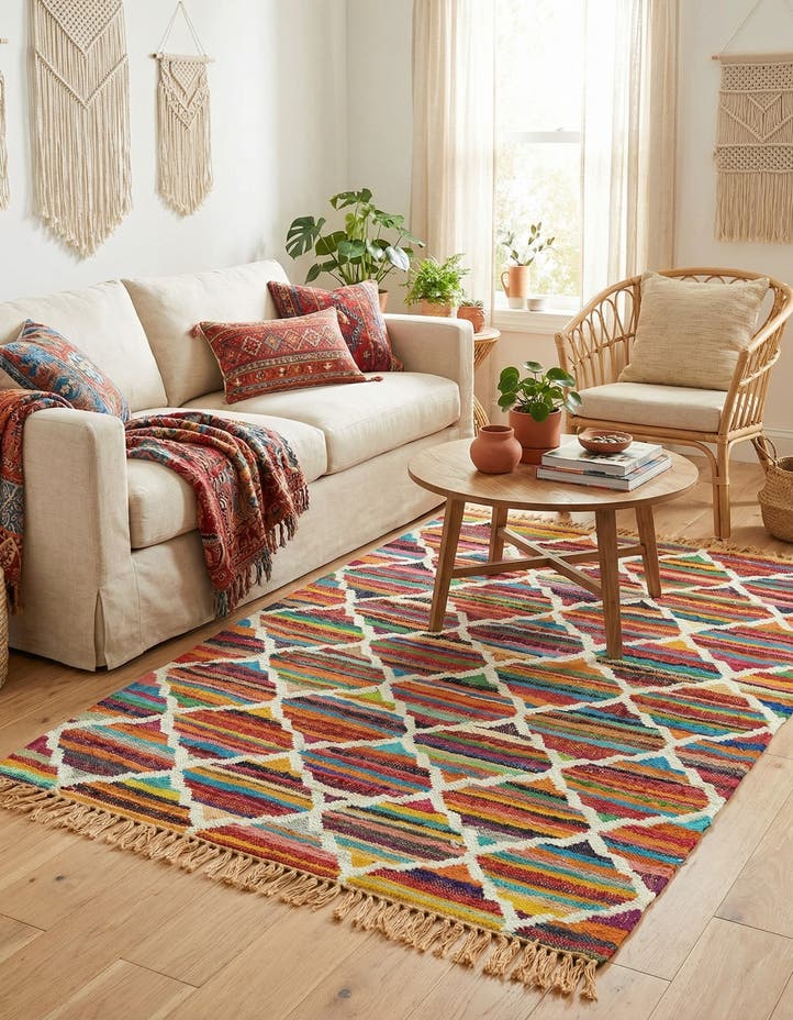 4' 1 x 6' 1 Hand Woven Chindi Trellis Rug