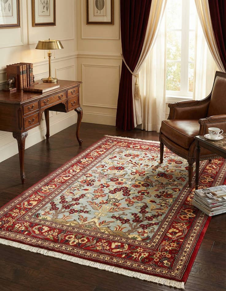 Detail image of  3' 5 x 5' 4  Hand Knotted Qom Persian Rug