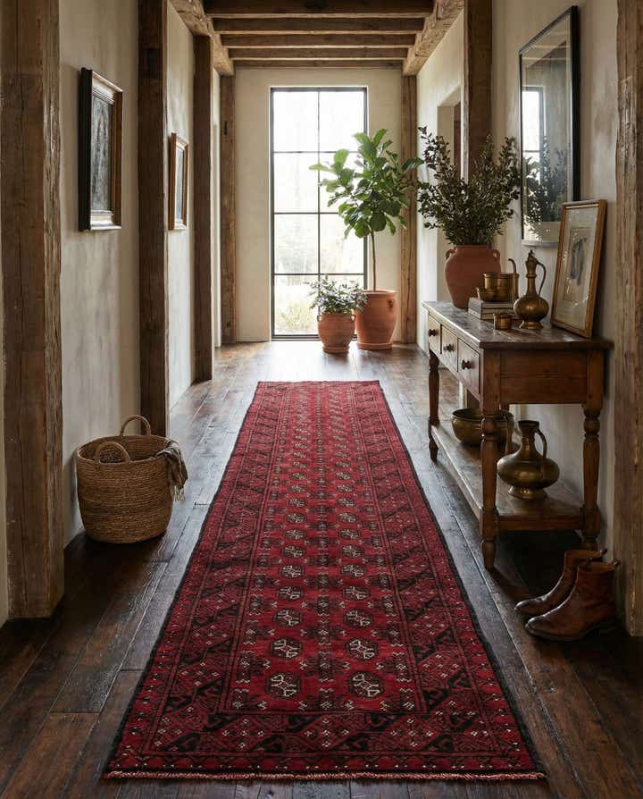2' 7 x 15' 9 Hand Knotted Afghan Akhche Wool Runner Rug