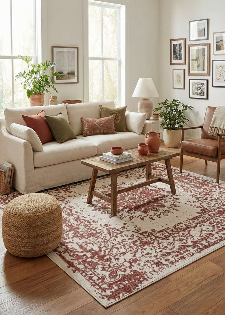 7' 10 x 7' 10 Easy-Clean Traditional Indoor / Outdoor Square Rug