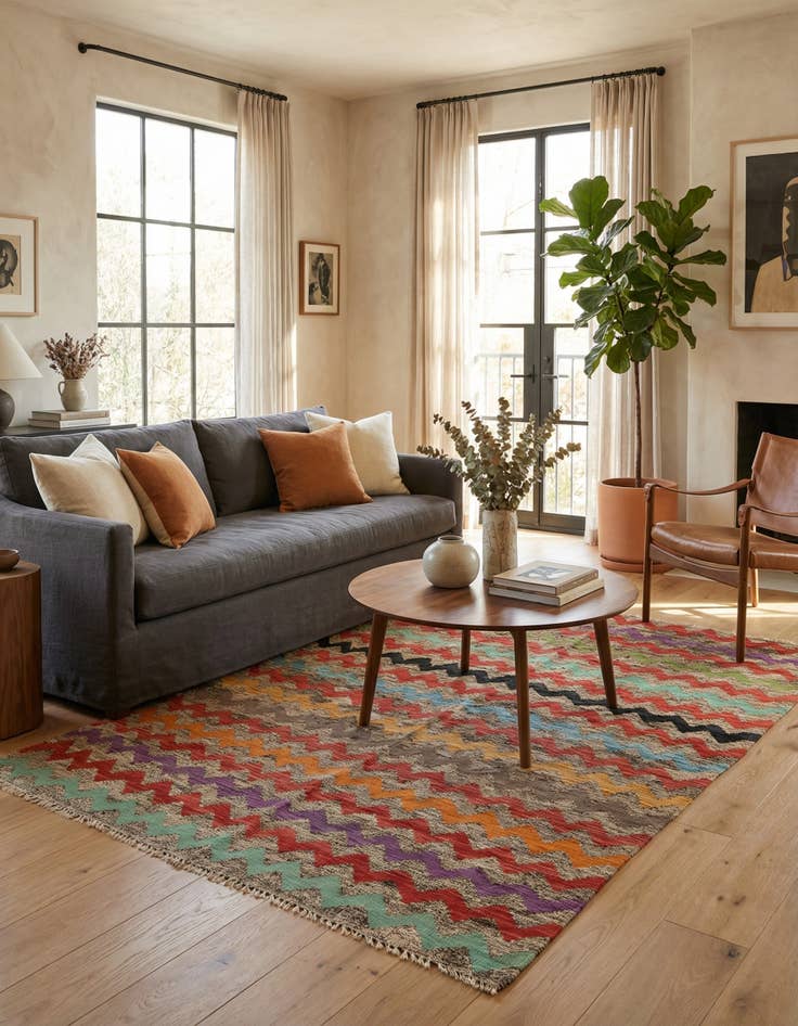 Detail image of 5' 6 x 7' 7  Hand Woven Kilim Modern Wool Rug