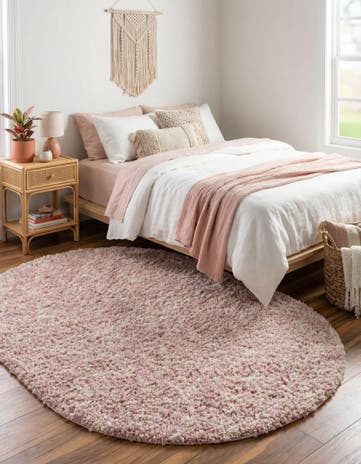 Light Pink Moroccan Trellis Shag Oval Rug