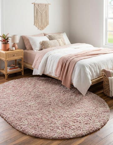 Light Pink Moroccan Trellis Shag Oval Rug