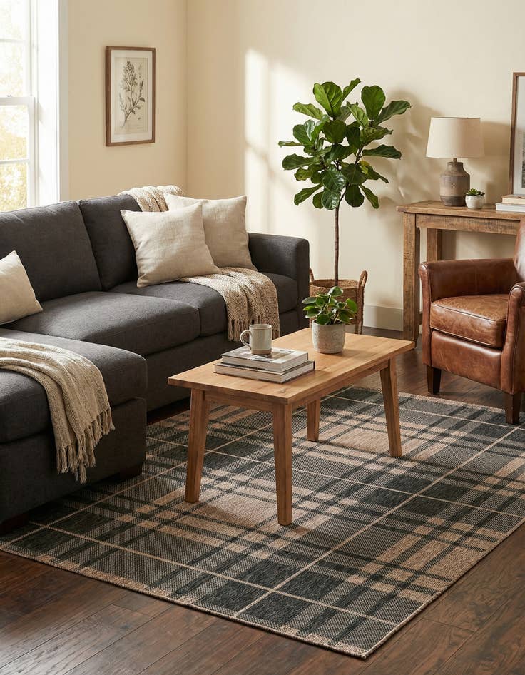 Detail image of 5' 3 x 7'  Washable Checkered Indoor / Outdoor Rug