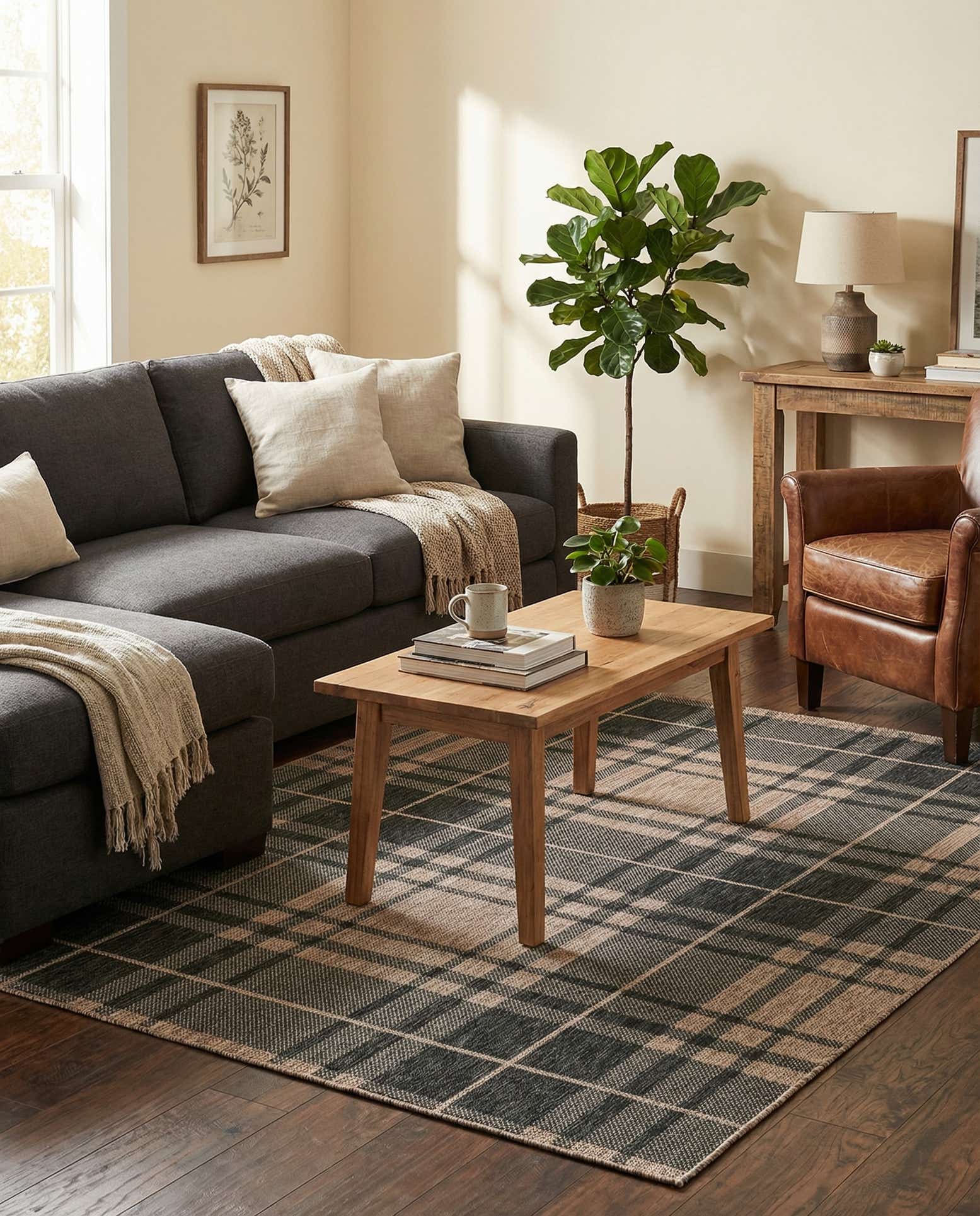 5' 3 x 7' Easy-Clean Checkered Indoor / Outdoor Rug