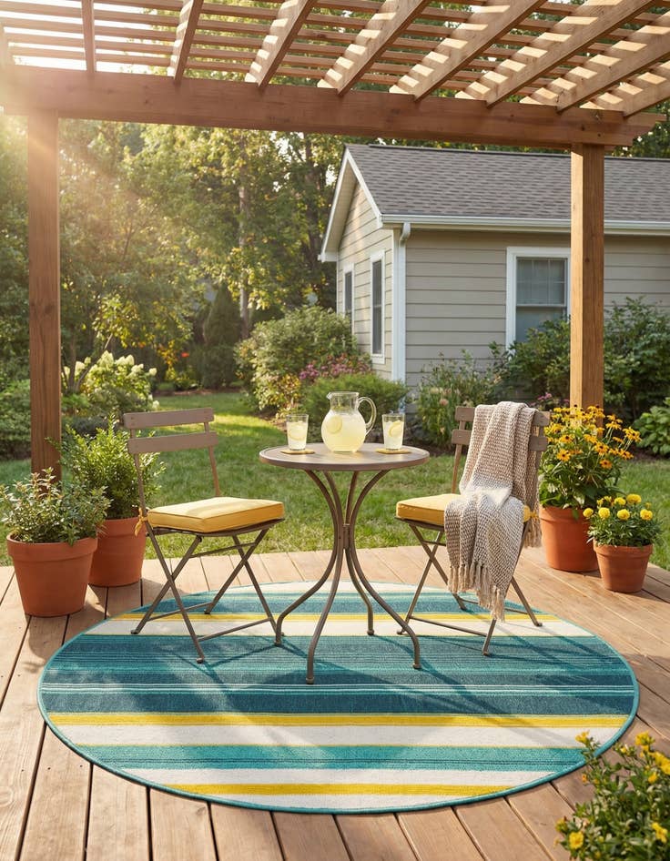 Detail image of 4' x 4'  Washable Border Indoor / Outdoor Round Rug