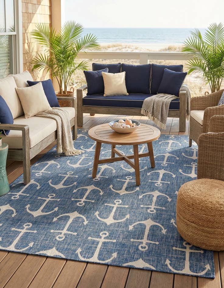 Detail image of  7' 10 x 11'  Washable Coastal Indoor / Outdoor Rug