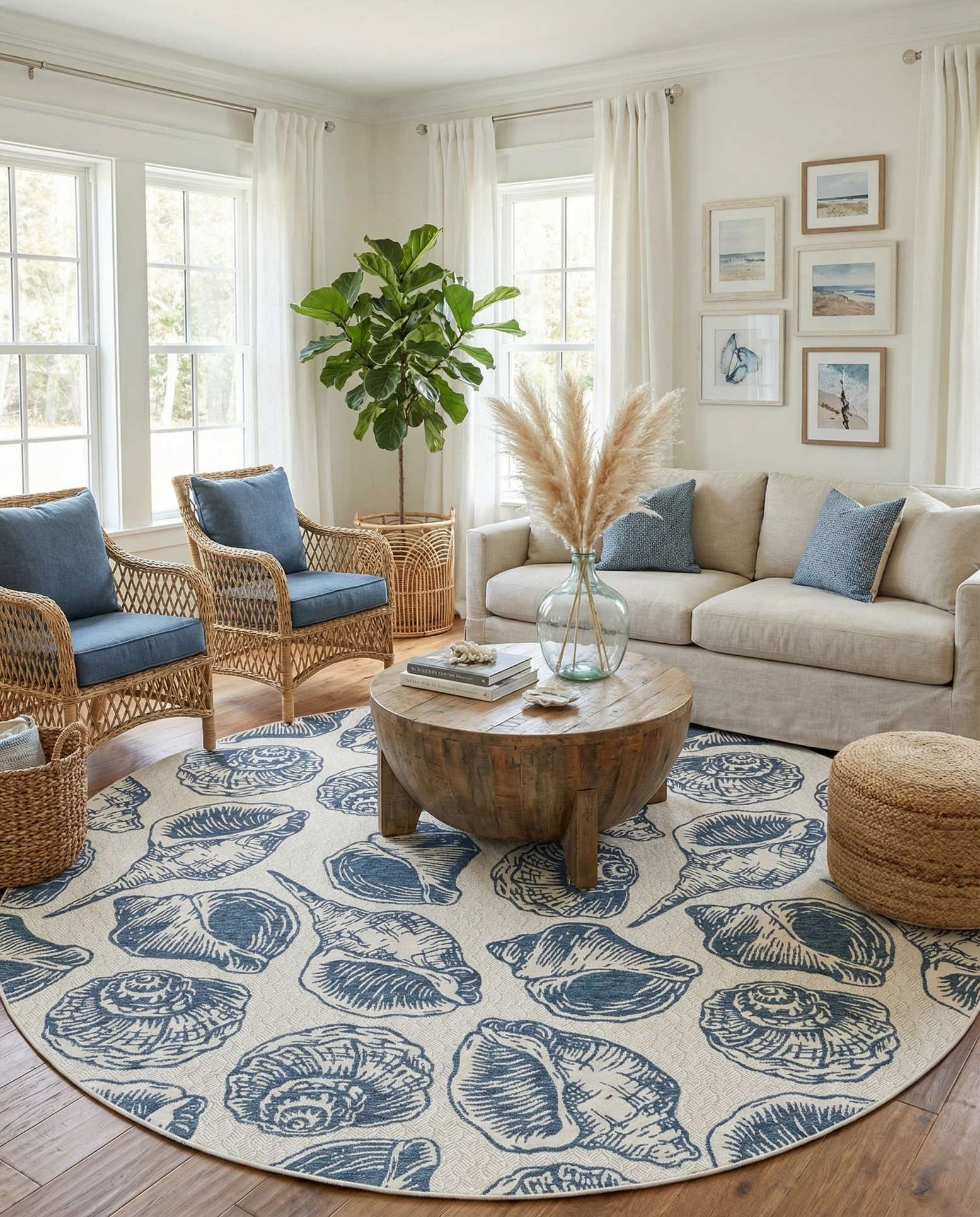 12' x 12' Easy-Clean Coastal Indoor / Outdoor Round Rug