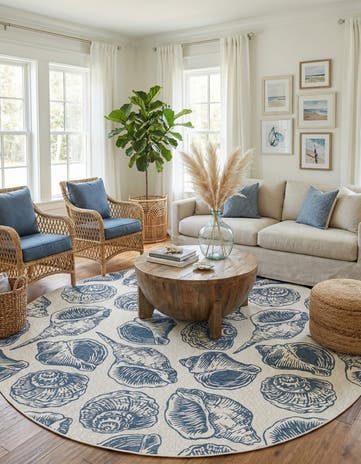 12' x 12' Easy-Clean Coastal Indoor / Outdoor Round Rug