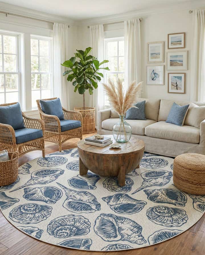 12' x 12' Easy-Clean Coastal Indoor / Outdoor Round Rug