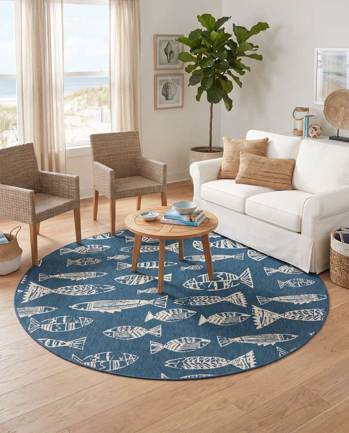7' x 7' Easy-Clean Coastal Indoor / Outdoor Round Rug