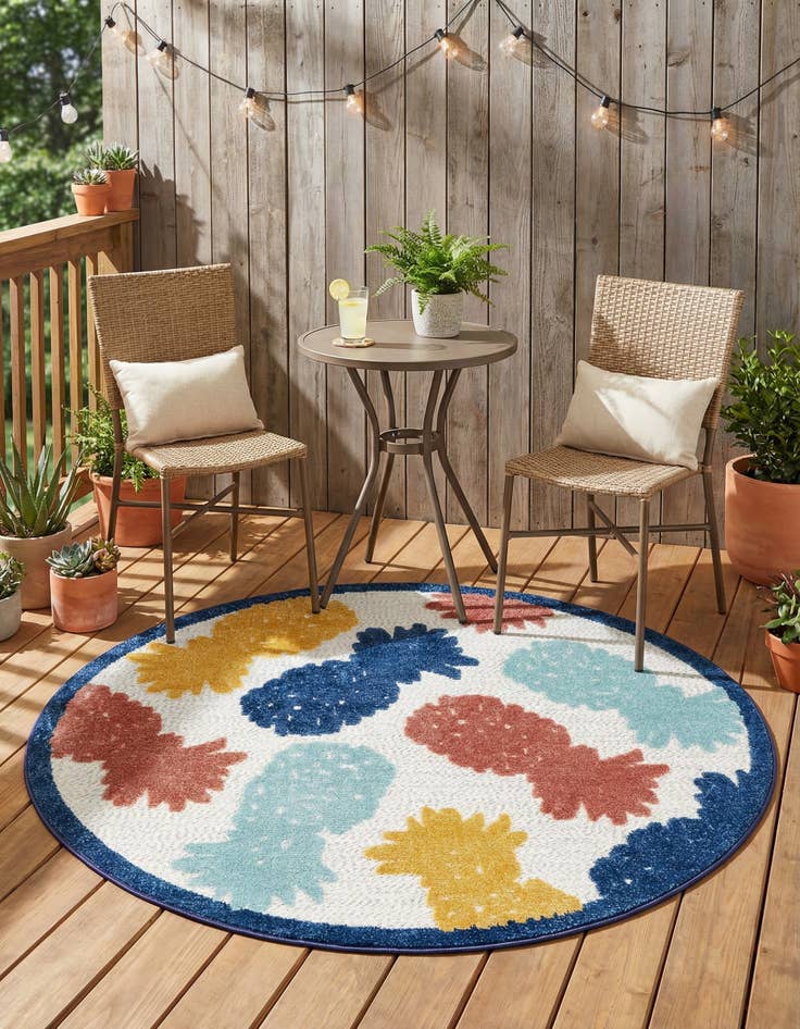 Detail image of 5' 3 x 5' 3  Washable Belize Indoor / Outdoor Round Rug