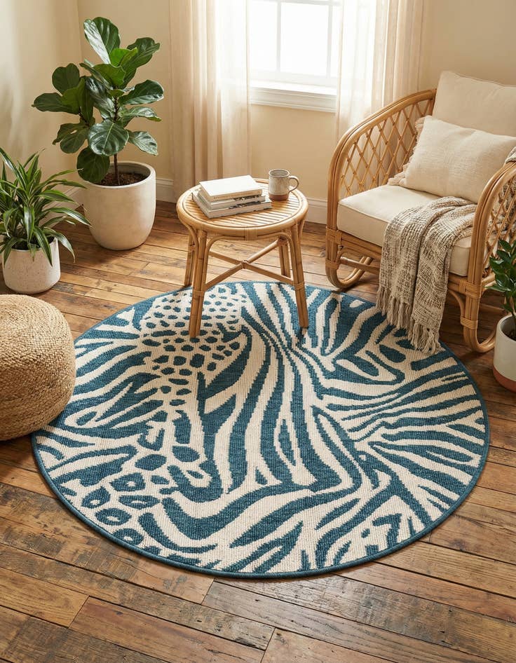 Detail image of 3' x 3'  Washable Safari Indoor / Outdoor Round Rug
