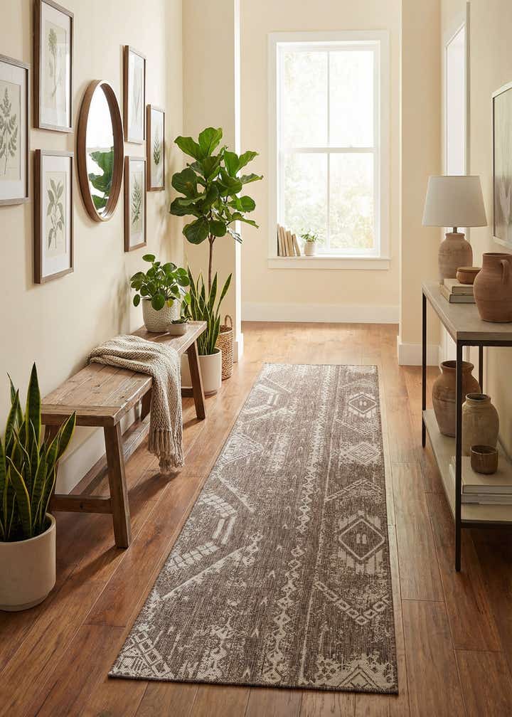 3' 3 x 14' Easy-Clean Bohemian Indoor / Outdoor Runner Rug